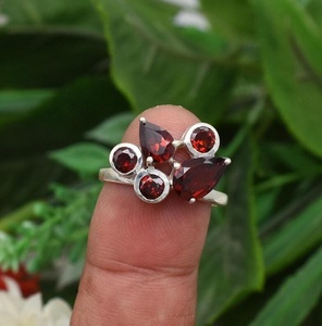 Handmade Garnet <b>Two</b> <b>Stone</b> <b>Ring</b> 925 Sterling Silver Elegant Women's Jewelry Gift - Product Image 5