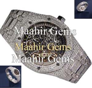 Reloj de Acero Inoxidable con Moissanita, Corte Brillante VVS1, Estilo Antiguo, Hip Hop, Lujo, Cuarzo, Moda, Negocios, Esfera de Cristal, Colección India - Product Image 4