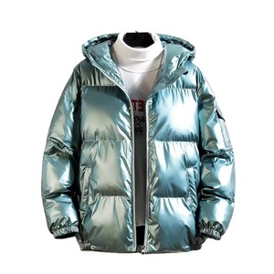 Veste matelassée brillante personnalisée par le fabricant, manteau d'hiver rembourré, doudoune unisexe zippée, coupe-vent noir pour l'extérieur - Product Image 4