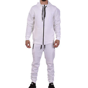 Off <b>white</b> Color Winter Fleece Casual Full-zip Hoodie Sweatshirt And Drawstring <b>Joggers</b> Men's Tech Fleece Tracksuit - Product Image 2