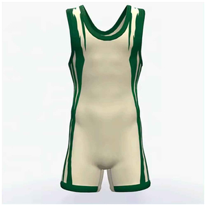 Traje de Lucha Libre para Hombre, Color Verde Crema, Ajustado, de una Pieza, 100% Poliéster, de Secado Rápido, Transpirable, Compresión, Ropa Deportiva para Adultos Elite - Product Image 1