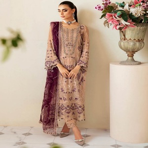 ชุดสูทปากีสถานและอินเดียสำหรับผู้หญิงชุดสูทงานแต่งงานชุดปาร์ตี้ผ้าชีฟอง3ชิ้น - Product Image 6