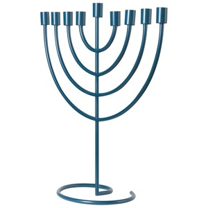 Ménorah moderne bleu sarcelle en métal à 9 branches, chandelier géométrique en fer pour Hanouka, décoration religieuse pour la maison et les fêtes juives - Product Image 1