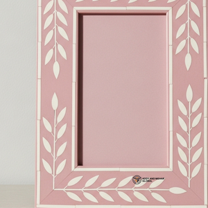 Luna Floral Bone Inlay <b>Photo</b> <b>Frame</b> in <b>Pink</b> Finish Handmade <b>Pink</b> Bone Inlay Decorative Picture <b>Frame</b> - Product Image 4