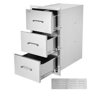 Îlots de cuisine d'extérieur en acier inoxydable avec chariots et tiroirs BBQ à triple accès, 16 po L x 28,5 po H x 20,5 po P, îlot encastré de 28 po en acier inoxydable - Product Image 1