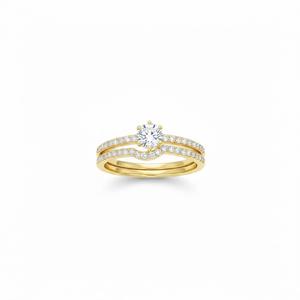 Ensemble de bagues de mariage en diamant cultivé en laboratoire, bague de fiançailles avec diamant central rond et alliance incurvée assortie en or rose 10K 14K - Product Image 2