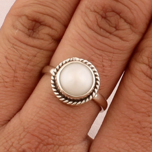 Pearl <b>Ring</b> <b>925</b> Sterling <b>Silver</b> Handmade Band Bezel Setting <b>Ring</b> For Her - Product Image 3