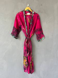 Kimono de algodón con cuello en V y efecto tie-dye para mujer, kimono largo de algodón estilo bohemio, túnica tie-dye hecha a mano, pareo ligero para la playa - Product Image 1