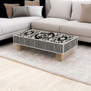 Table basse en mosaïque artisanale avec incrustations en os, meuble d'appoint élégant pour la décoration moderne du salon. - Product Image 3