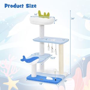 3-Layer Marine Theme <b>Cat</b> <b>Tree</b> Multi-Functional Activity Center with <b>Scratch</b> Boards <b>Cat</b> Climbing Frame - Product Image 3
