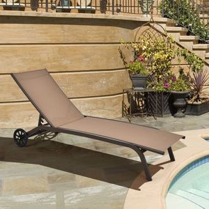 Adjustable 6 Position <b>Outdoor</b> Chaise <b>Recliner</b> with Wheels for Sun Lounging - Product Image 6