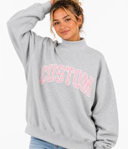 Sweat-shirt à col roulé personnalisé avec impression de lettres pour femme, gris, mélange de coton, tricoté, décontracté, coupe classique, automne - Product Image 5