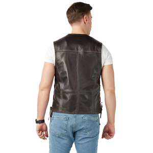 <b>Men's</b> Genuine <b>Leather</b> <b>Vest</b> Turn-down Collar Button Closure Casual Outerwear Solid Color Autumn Wear - Product Image 5