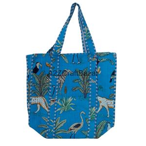 Women's Large Cotton Quilted Tote <b>Bag</b> Sustainable Sturdy Leather Bohemian Style with Fashionable Handles for Grocery Shopping - Product Image 6