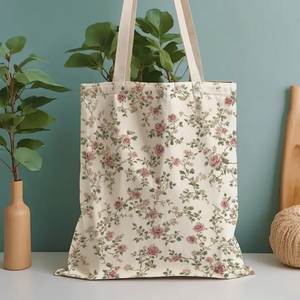Style De Maison Bohemian Vintage Floral Print Women's <b>Large</b> 100% Cotton <b>Canvas</b> Tote <b>Bag</b> All Seasons Shopping <b>Bag</b> - Product Image 4