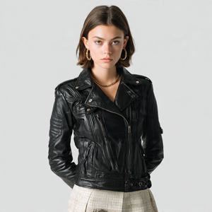 Blouson en cuir pour femme Letterman, taille plus, style motard, pour la moto - Product Image 1