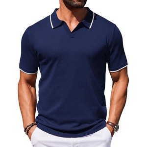 Chemise décontractée pour homme à manches courtes, en viscose/polyester tricoté, respirante, avec fermeture éclair, de haute qualité, personnalisable, noir/beige, coupe classique - Product Image 6