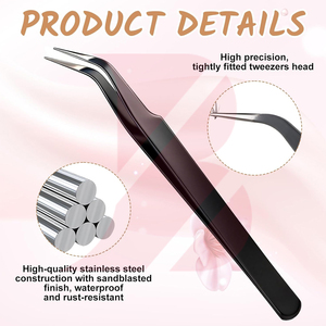 Pince à épiler de précision en acier inoxydable noir mat, courbée à 45 degrés, antidérapante et antistatique, pour extensions de cils - Product Image 3