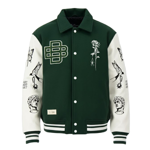 Veste universitaire verte et blanche pour homme, logo brodé, motif papillon, col rabattu, tenue décontractée d'automne, OEM - Product Image 2