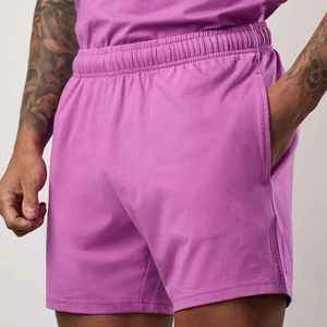 Men's Purple Solid Color <b>Elastic</b> Waist Shorts With Pockets Breathable Knitted Casual Short Pants Mid Rise OEM Customized - Product Image 1