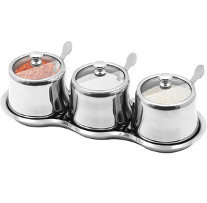 Bol à épices et herbes en acier inoxydable, pots à condiments classiques avec cuillères pour ustensiles de cuisine, bols à sucre et sel - Product Image 1