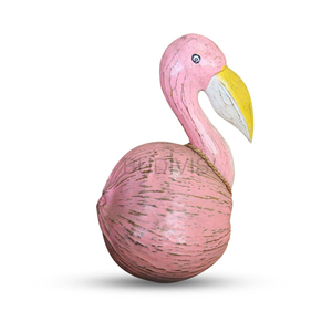 Sculpture de flamant rose en noix de coco, sculptée à la main, décoration d'intérieur en bois, animal tropical, ornement rustique - Product Image 1