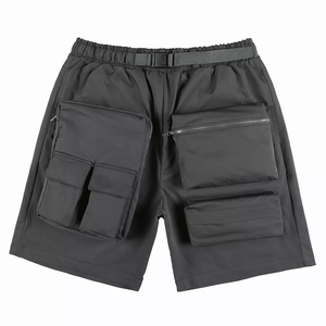 Shorts cargo pour homme, couleur olive unie, taille élastique mi-haute, multi-poches, coupe-vent, séchage rapide, style décontracté, 100% toile de coton - Product Image 4