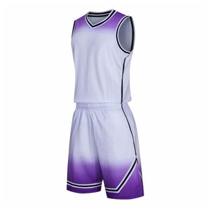 Conjunto de Uniforme de Baloncesto Sublimado Personalizado, Degradado Morado y Blanco, Cuello en V, Sin Mangas, Absorbe la Humedad, Ropa Deportiva Unisex para Adultos - Product Image 1