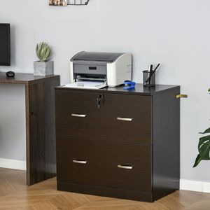 Espresso 2-Drawer <b>File</b> Cabinet for Home Office Assembled Vertical Storage with Hanging Bar and Lock Keys for A4 Size <b>Papers</b> - Product Image 2
