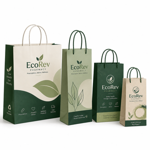 Custom Printed Logo <b>Biodegradable</b> Kraft <b>Paper</b> Bag Twisted Handles Offset Printing Self Adhesive Seal Bottom Gusset Recyclable - Product Image 6