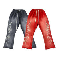 Pantalon de survêtement unisexe en coton épais à taille mi-haute et jambe large avec motif flamme, coupe ample élastique, style streetwear et hip-hop