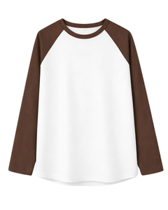 T-shirt à manches longues raglan personnalisé marron et blanc pour homme, en coton, décontracté, col rond contrastant, style baseball, fabricant et fournisseur OEM - Product Image 1