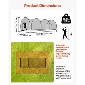 Gabbia da Battuta Portatile Autoportante 33.0 X 12.0 X 9.8 FT, Attrezzatura per Allenamento di Battuta, in Poliestere Senza Nodi a 4 Strati per Baseball - Product Image 2