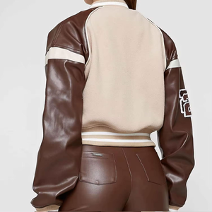 Chaqueta Varsity Unisex con Bloques de Color, Material de Forro Polar, Cuello Alto, Corte Regular, Estilo Casual Otoñal, Cierre de Botones, Diseño de Parches - Product Image 4