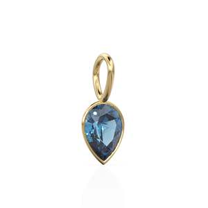 Pendentif Breloque en Or Jaune Massif 14 carats avec Topaze Bleue de Londres, Monture pour Bijoux / Pierre de Naissance de Décembre / Gemme Bleue de 7 mm / Forme Poire - Product Image 3
