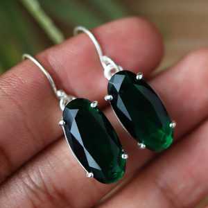 Pendientes de Esmeralda Verde al por Mayor, Plata de Ley 925, Hechos a Mano, con Gema Ovalada Facetada, para Mujer - Product Image 3