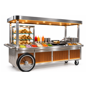Chariot de vente mobile en acier inoxydable Frankie avec plaque chauffante, vitrine en verre et 4 roues - Product Image 2