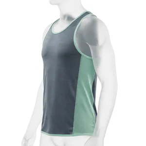 AMKOOR ENTERPRISES Débardeur de compression respirant pour homme - Gris ardoise et vert menthe en polyester/coton, gilet de sport en maille - Product Image 5