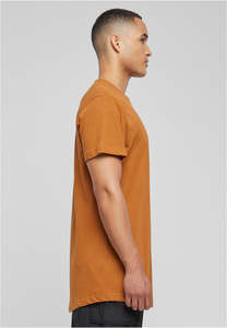 Camiseta de hombre con logo personalizado, color mostaza naranja, estilo streetwear, manga corta, algodón, corte largo, para hombres altos. - Product Image 3