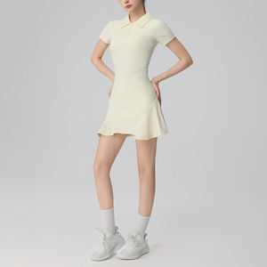 Robe de tennis pour femmes avec logo personnalisé, col chemise, manches courtes, spandex, nylon, respirante, fabricant OEM - Product Image 3