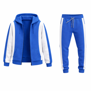 Men’s Blue White Tracksuit Set Zip Up Hoodie & Jogger Pants Gym Sportswear Casual Fitness Outfit <b>Athletic</b> Training Suit - Product Image 3