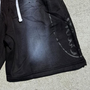 Custom Streetwear Double Waist Denim Short Pants Distressed Acid Wash Vintage Patchwork Sun Faded <b>Jeans</b> Shorts <b>Men</b> OEM - Product Image 3