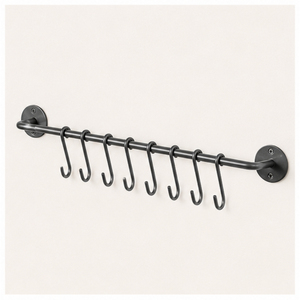 Fabulous Design Matte Black Pipe Pot Rack Rustic Iron Wall Mounted Kitchen Rail with S <b>Hooks</b> for Hanging Utensils Pans and Lids - Product Image 1