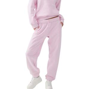 Pantalon de survêtement OEM en molleton de coton pour femme, taille haute, coupe décontractée, rose, avec logo personnalisé, vente en gros - Product Image 3