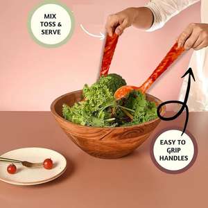 Ensemble cuillère et fourchette à salade en résine, faits main, motif marbré, pour mélanger, saupoudrer et servir des salades, des pâtes ou des fruits - Product Image 5