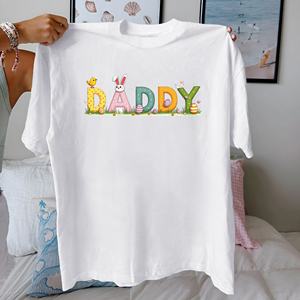 Camiseta Casual para Mujer con Diseño de Letras DADDY Temática de Pascua, 100% Algodón Tejido, Corte Cómodo - Product Image 2