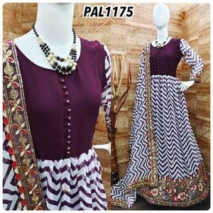 DISEÑADOR GEORGETTE IMPRESIÓN DIGITAL CON SECUENCIA TRABAJO VESTIDO INFERIOR CON DUPATTA WINE - Product Image 1