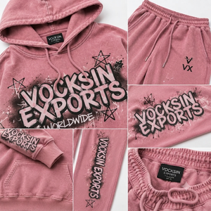 Vocksin Exports Womens <b>Pink</b> Acid Wash Oversized <b>Hoodie</b> Tracksuit Wide Leg Sweat Set Graphic Streetwear Lounge Wear Outfit - Product Image 5