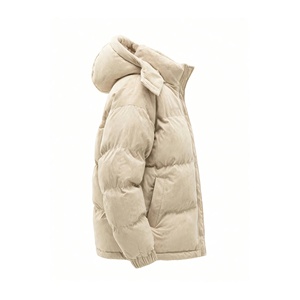 Unisex Custom Color Corduroy Puffer <b>Jacket</b> Winter Thick Zipper Closure Hooded Stand Collar Casual Solid Color Loose Fit Short Le - Product Image 3