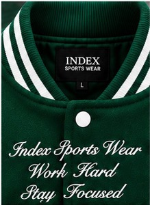 Veste universitaire pour homme Index, verte et blanche, avec logo brodé, col rabattu, style preppy, pour l'automne - Product Image 6